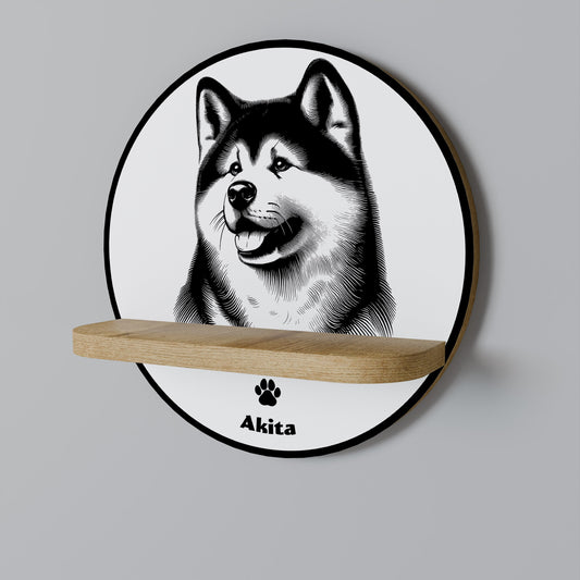 Mensola rotonda per arte AKITA DOG in effetto rovere