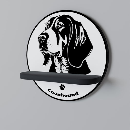 COONHOUND DOG Round Art Shelf In Black Finish