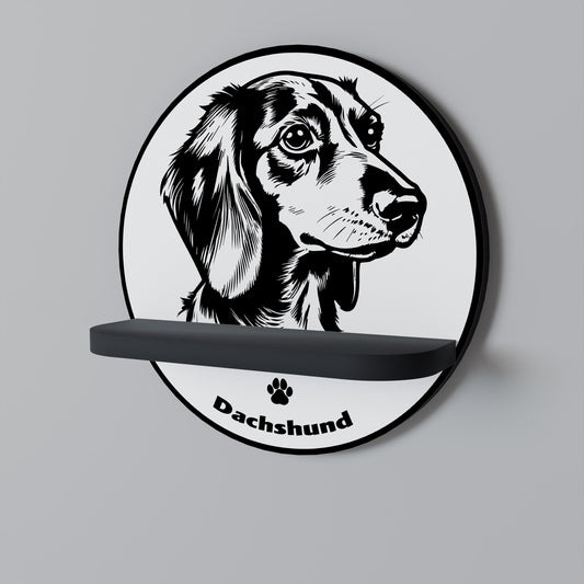 DACHSHUND DOG Round Art Shelf In Black Finish