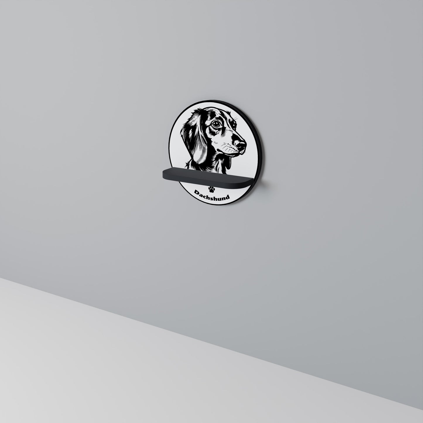 DACHSHUND DOG Round Art Shelf In Black Finish