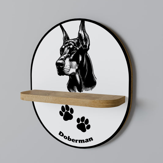 Mensola ovale per opere d'arte DOBERMAN DOG in effetto rovere