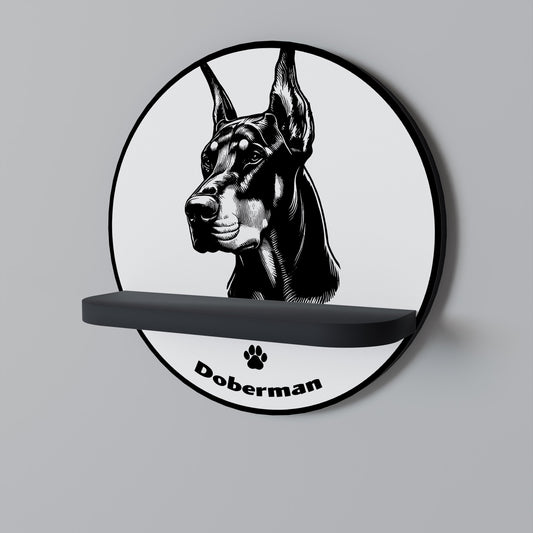 DOBERMAN DOG Round Art Shelf In Black Finish