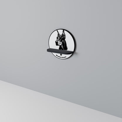 DOBERMAN DOG Round Art Shelf In Black Finish