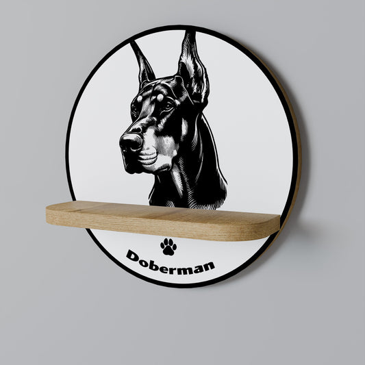 Mensola rotonda per arte DOBERMAN DOG in effetto rovere