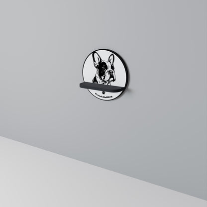 FRENCH BULLDOG Round Art Shelf In Black Finish