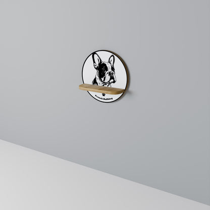 Mensola rotonda per arte FRENCH BULLDOG in effetto rovere