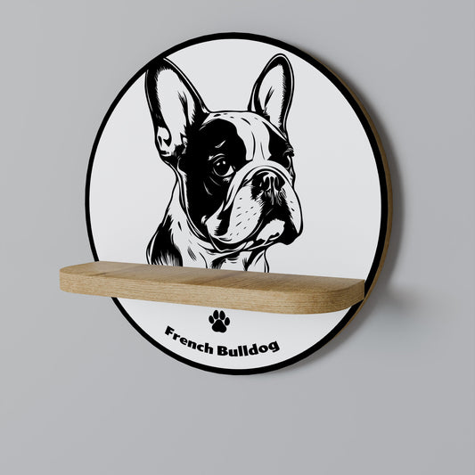 Mensola rotonda per arte FRENCH BULLDOG in effetto rovere