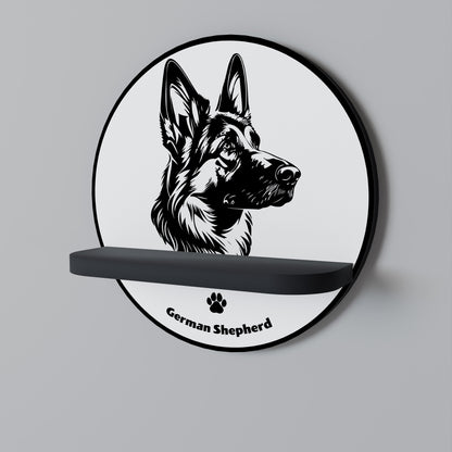 GERMAN SHEPARD Round Art Shelf In Black Finish