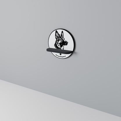 GERMAN SHEPARD Round Art Shelf In Black Finish