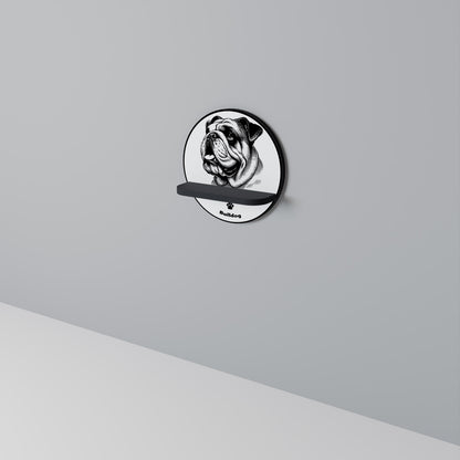 BULLDOG DOG Round Art Shelf In Black Finish