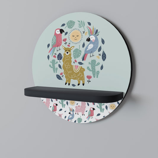 COLORFUL ALPACAS Round Art Shelf In Black Finish
