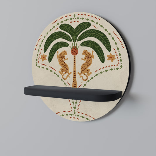 DANCING PREDATORS Round Art Shelf In Black Finish