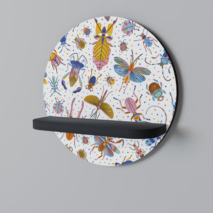 COLORFUL INSECTS Round Art Shelf In Black Finish