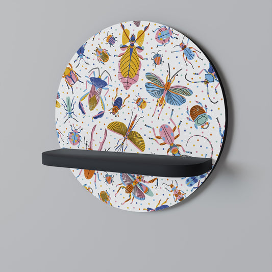 COLORFUL INSECTS Round Art Shelf In Black Finish