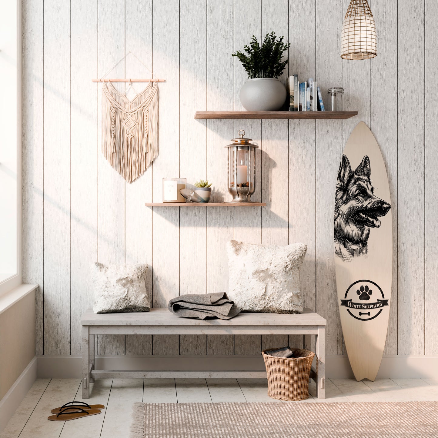 WHITE SHEPHERD DOG Surfboard Decorative Panel