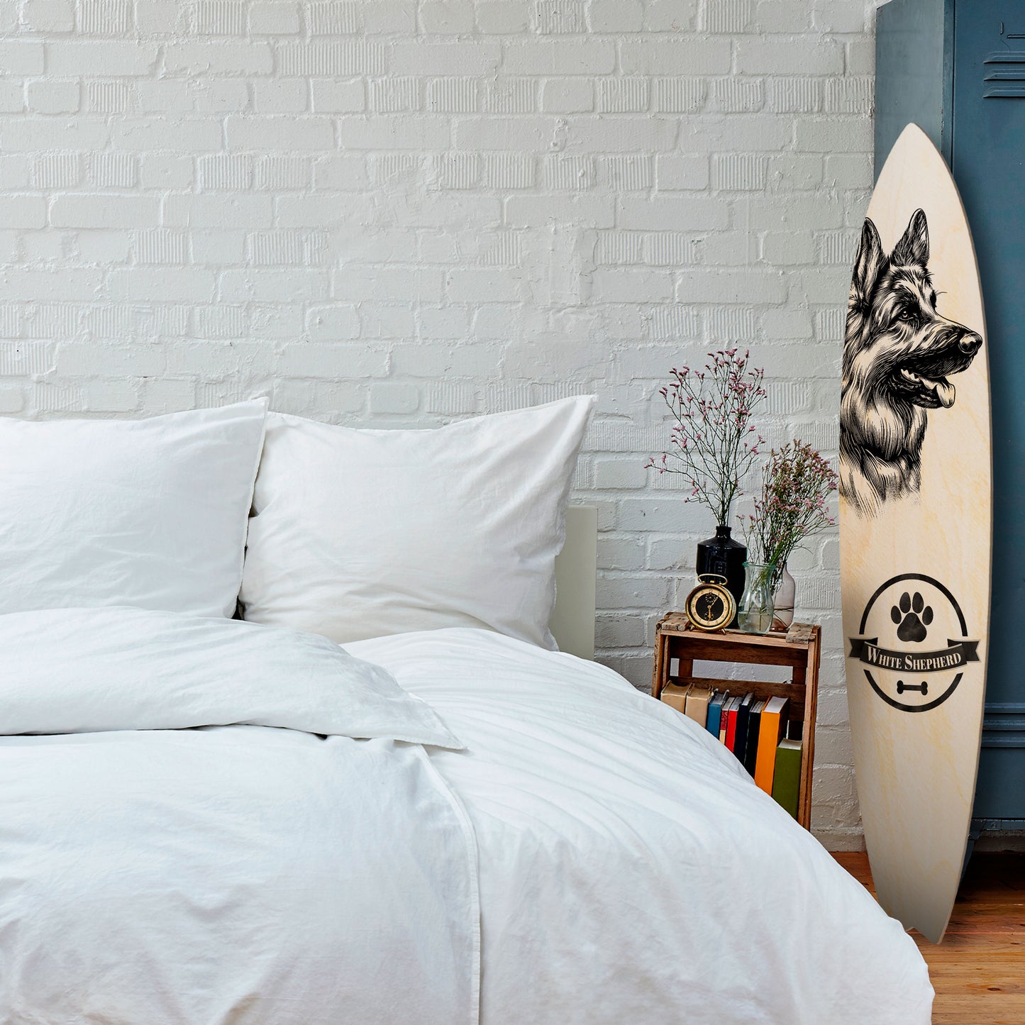 WHITE SHEPHERD DOG Decorative Plywood Surfboard