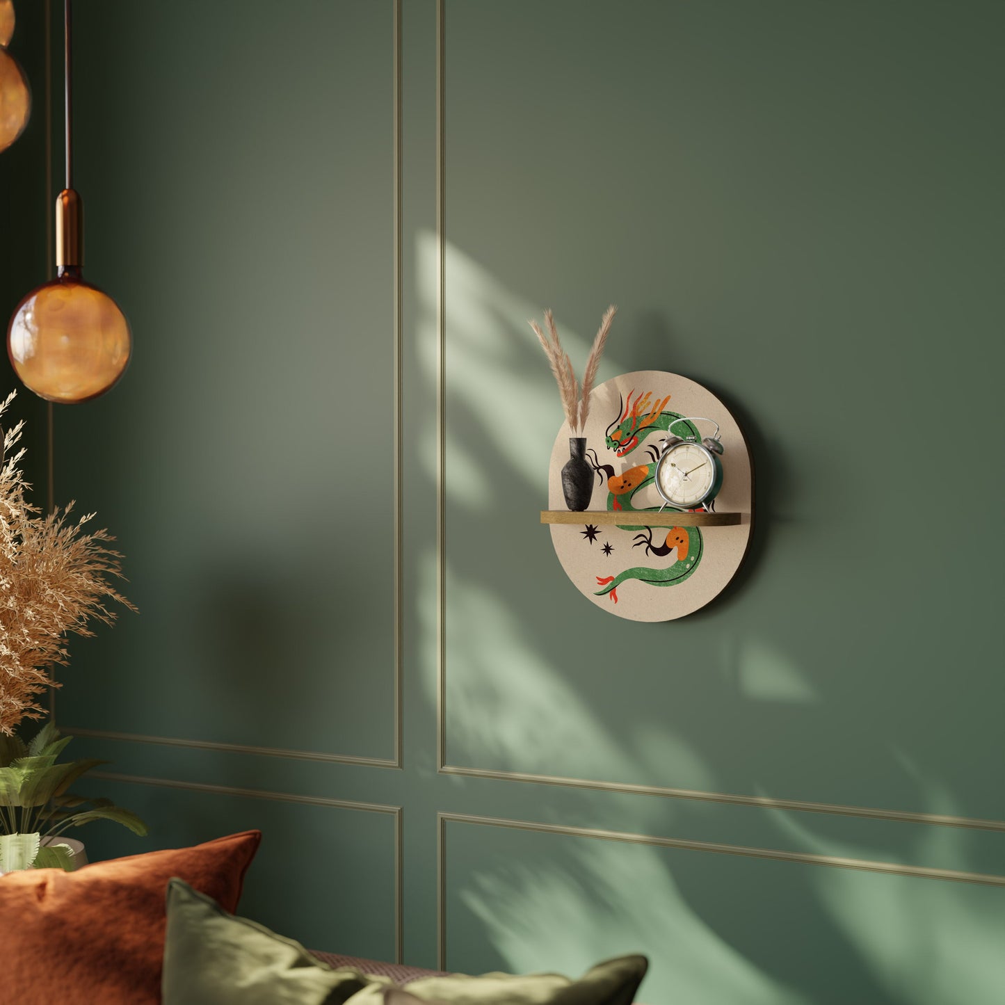 GREEN SKY GUARDIAN Mensola ovale per opere d'arte in effetto rovere