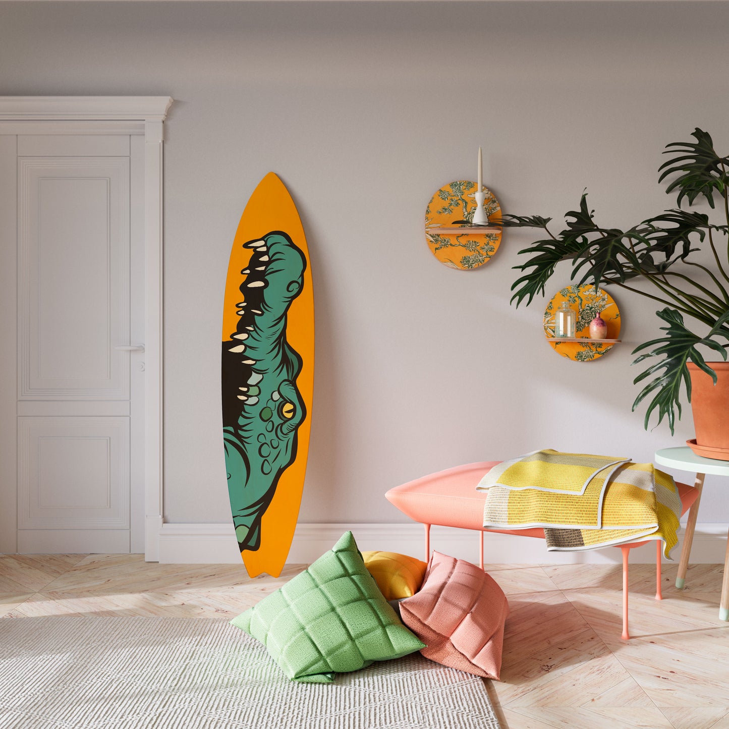 THREATENING GREETING Tavola da surf decorativa in compensato