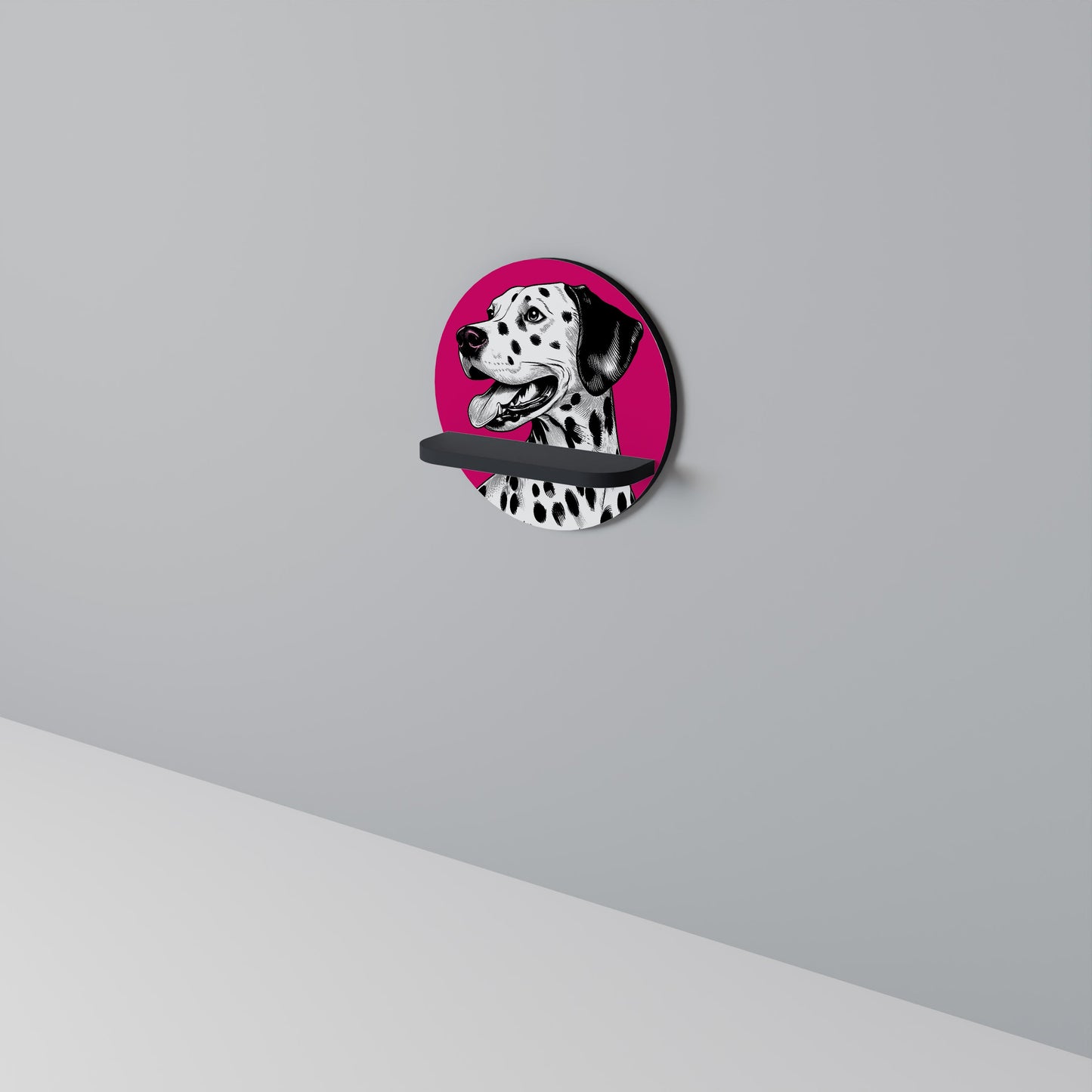 DALMATIAN SMILE Round Art Shelf In Black Finish