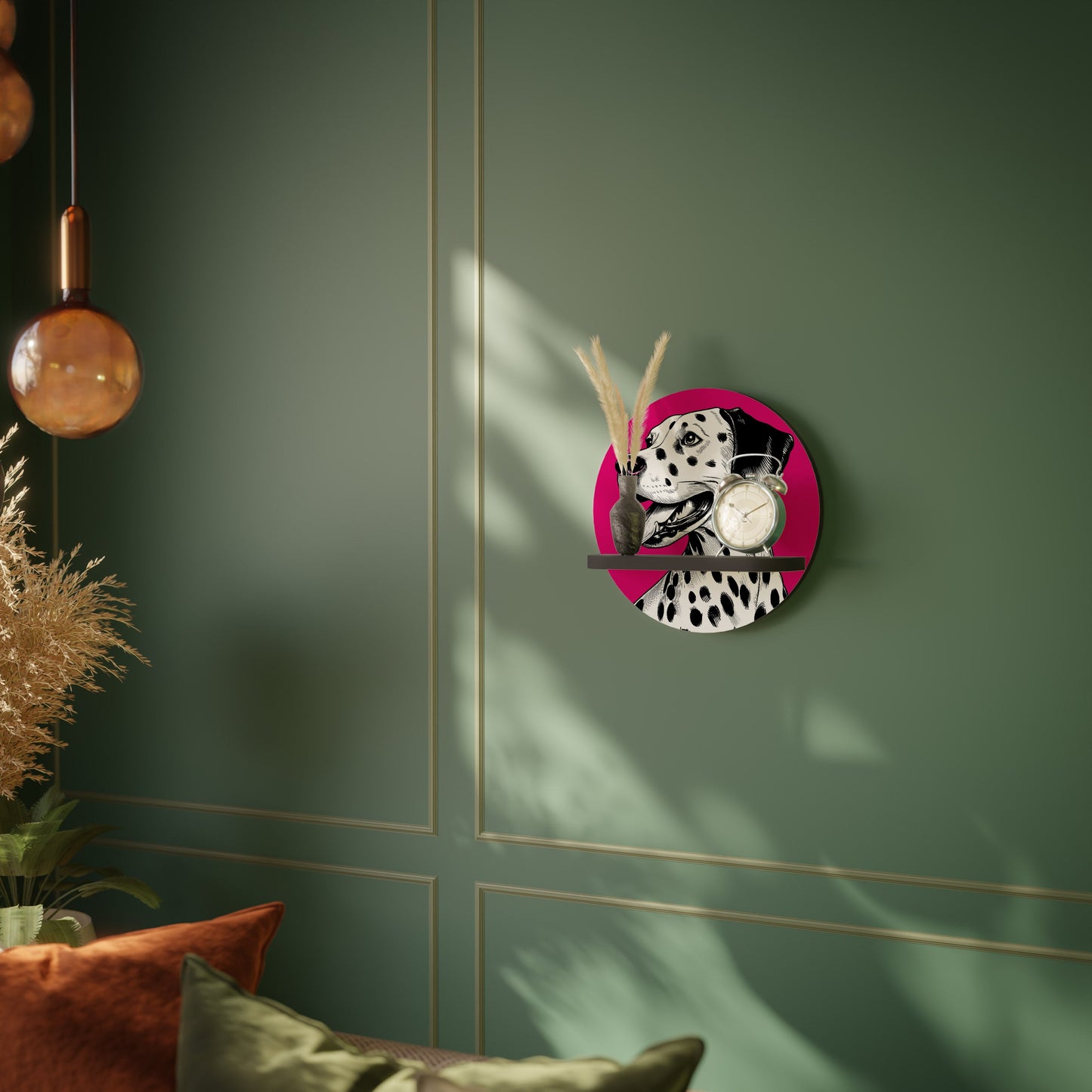 DALMATIAN SMILE Round Art Shelf In Black Finish
