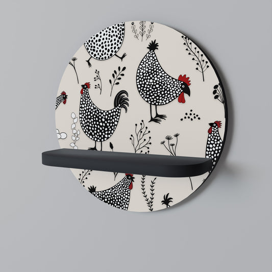 HAPPY HENS Round Art Shelf In Black Finish