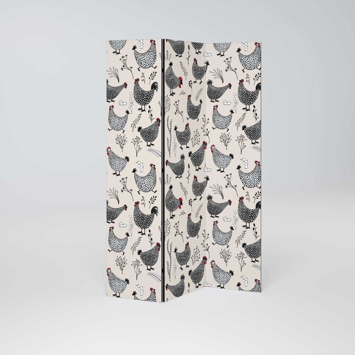 HAPPY HENS Paravento Decorativo a 3 Pannelli