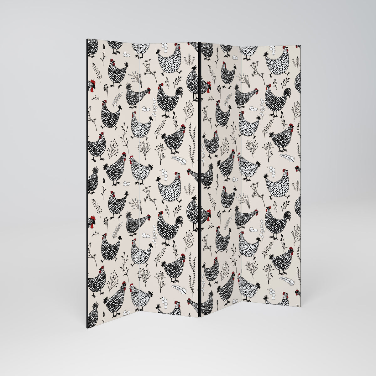 HAPPY HENS Paravento Decorativo a 4 Pannelli