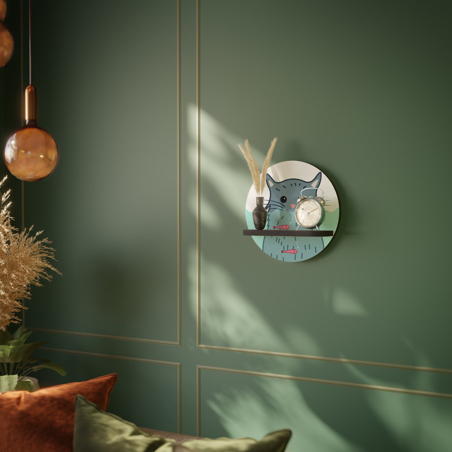 CAT SPLASH Round Art Shelf In Black Finish