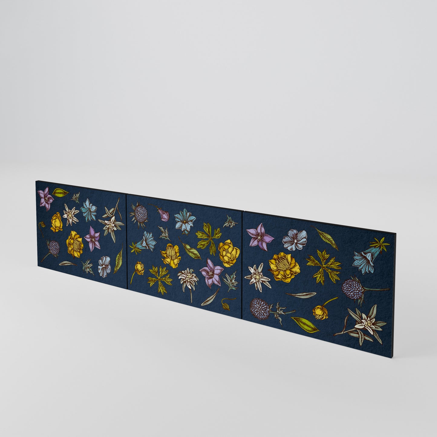 FLOWERS ON NAVY BLUE Set di 3 ante per mobile TV