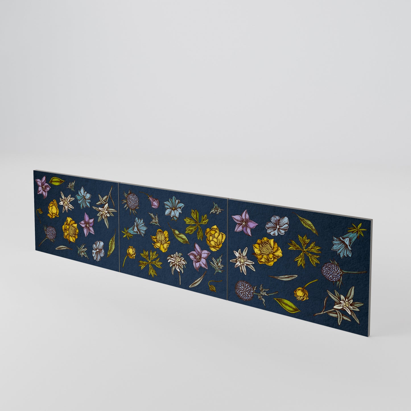 FLOWERS ON NAVY BLUE Set di 3 ante per mobile TV